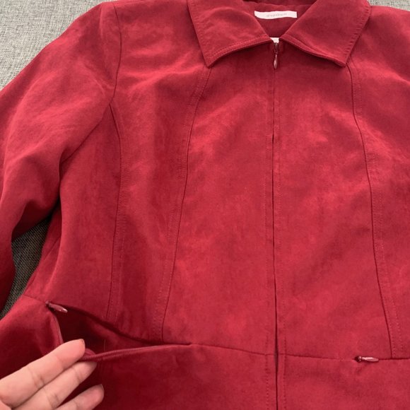 Dressbarn Red Suede Zipper Jacket Collared Pockets Large Lined Polyester Long Sl - Picture 3 of 16